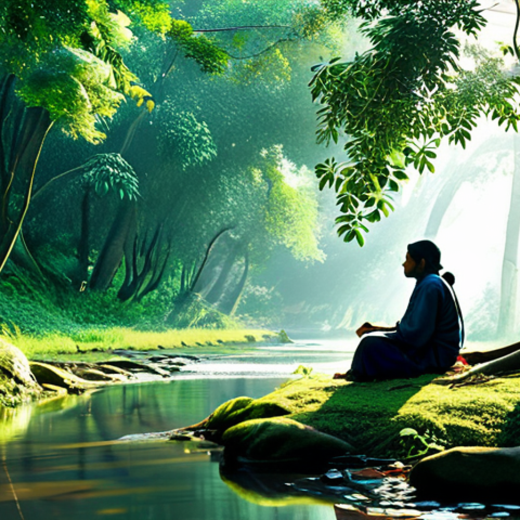**

"A lush forest scene, ancient trees with visible roots, a small, clear stream flowing through, sunlight filtering through the leaves, creating a mystical atmosphere, focus on the interconnectedness of nature, fully clothed figures in modest traditional Bengali clothing observing the scene with respect, safe for work, appropriate content, perfect anatomy, natural proportions, family-friendly, professional photography, high quality."

**